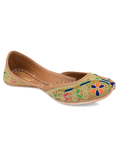 DESI COLOUR Women Gold-Toned Ethnic Mojaris Flats