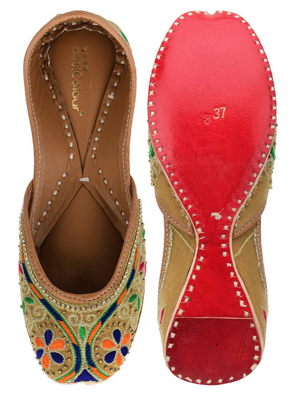 DESI COLOUR Women Gold-Toned Ethnic Mojaris Flats