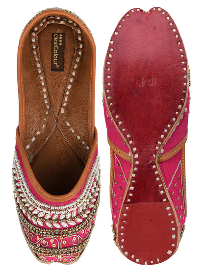 DESI COLOUR Women Pink Ethnic Mojaris Flats