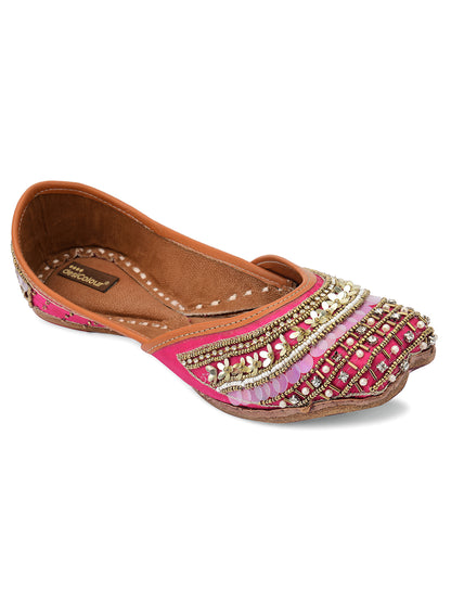 DESI COLOUR Women Pink Embellished Ethnic Mojaris Flats