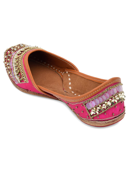 DESI COLOUR Women Pink Embellished Ethnic Mojaris Flats