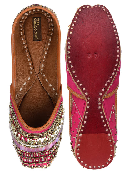 DESI COLOUR Women Pink Embellished Ethnic Mojaris Flats