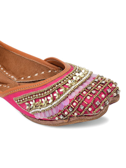 DESI COLOUR Women Pink Embellished Ethnic Mojaris Flats