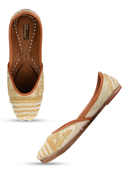 DESI COLOUR Women Gold-Toned Ethnic Mojaris Flats