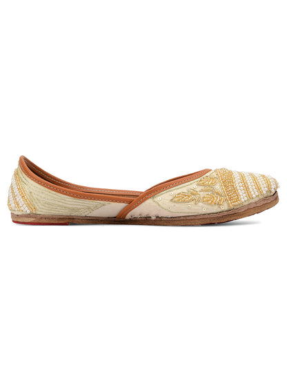 DESI COLOUR Women Gold-Toned Ethnic Mojaris Flats