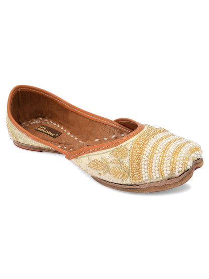 DESI COLOUR Women Gold-Toned Ethnic Mojaris Flats