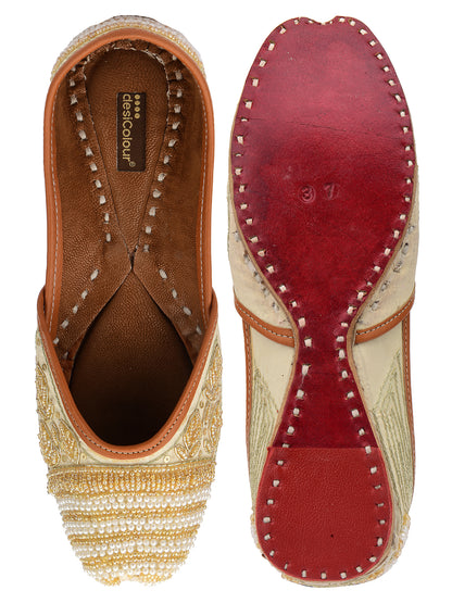 DESI COLOUR Women Gold-Toned Ethnic Mojaris Flats