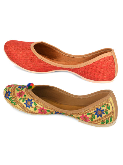 DESI COLOUR Women Pack of 2 Multicoloured Textured Mojaris