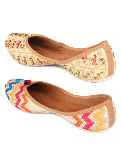 DESI COLOUR Women Set of 2 Woven Design Mojaris