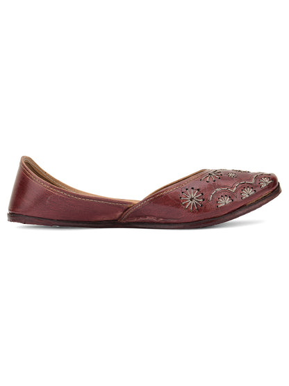 DESI COLOUR Women Brown Embellished Ethnic Mojaris Flats