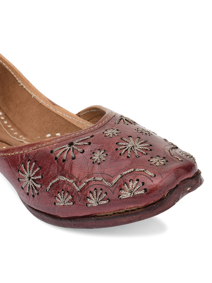 DESI COLOUR Women Brown Embellished Ethnic Mojaris Flats