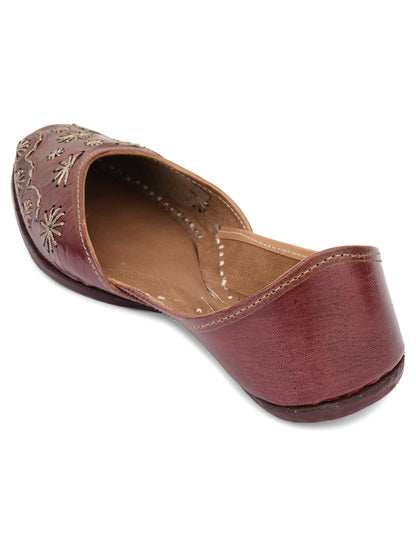 DESI COLOUR Women Brown Embellished Ethnic Mojaris Flats