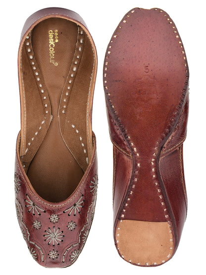 DESI COLOUR Women Brown Embellished Ethnic Mojaris Flats