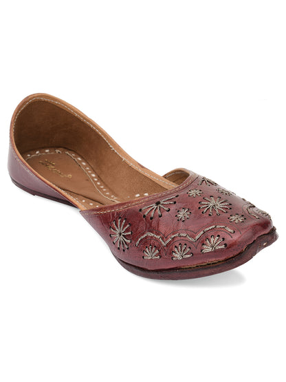 DESI COLOUR Women Brown Embellished Ethnic Mojaris Flats