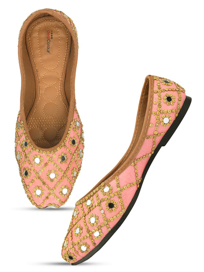 DESI COLOUR Women Pink Ethnic Mojaris Flats