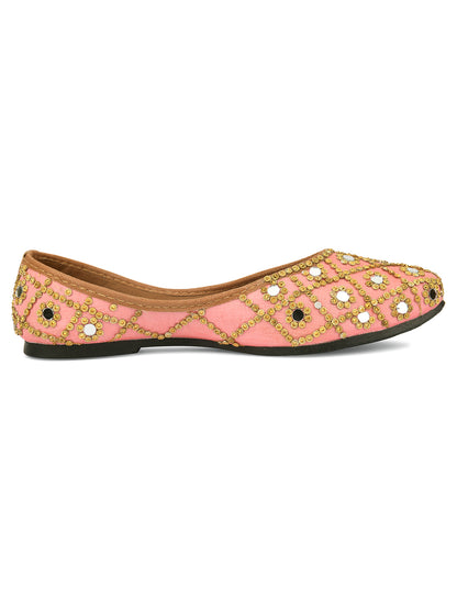 DESI COLOUR Women Pink Ethnic Mojaris Flats