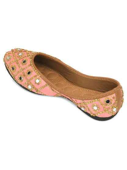 DESI COLOUR Women Pink Ethnic Mojaris Flats