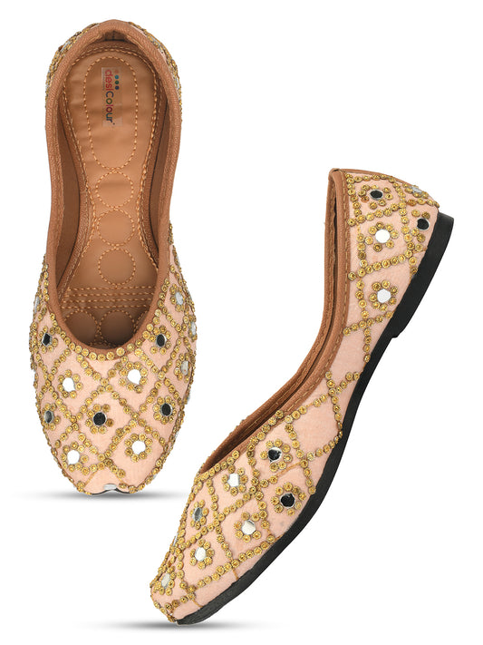 DESI COLOUR Women Peach-Coloured Ethnic Mojaris Flats