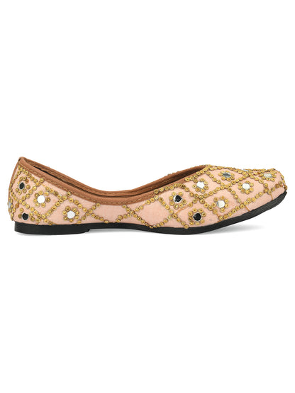 DESI COLOUR Women Peach-Coloured Ethnic Mojaris Flats