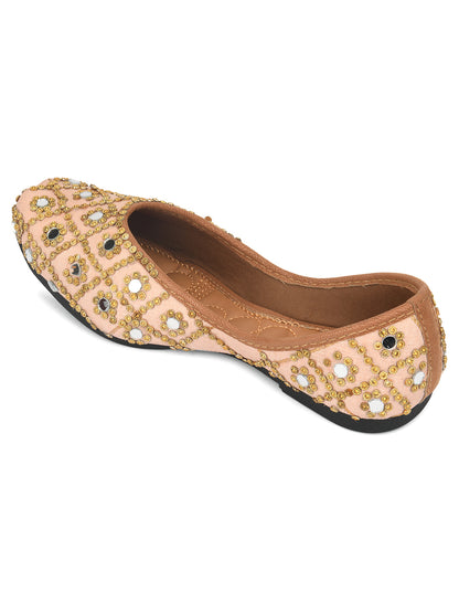 DESI COLOUR Women Peach-Coloured Ethnic Mojaris Flats