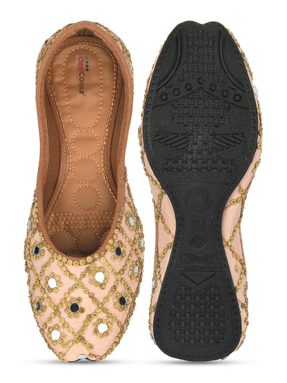 DESI COLOUR Women Peach-Coloured Ethnic Mojaris Flats