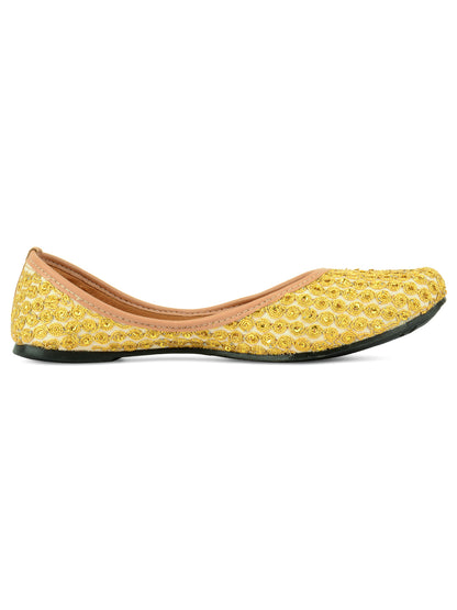 DESI COLOUR Women Gold-Toned Embellished Ethnic Ballerinas Flats