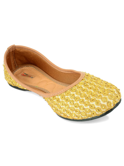 DESI COLOUR Women Gold-Toned Embellished Ethnic Ballerinas Flats