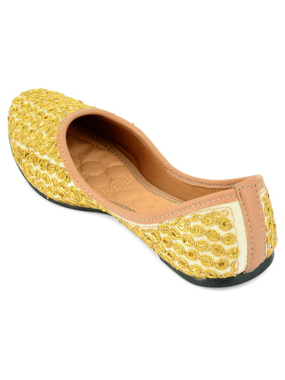 DESI COLOUR Women Gold-Toned Embellished Ethnic Ballerinas Flats