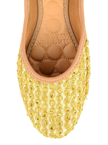 DESI COLOUR Women Gold-Toned Embellished Ethnic Ballerinas Flats