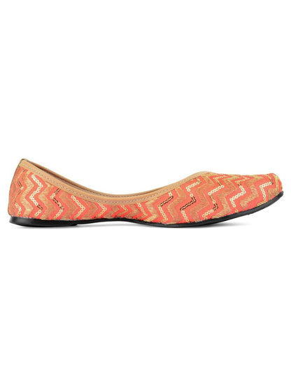 DESI COLOUR Women Orange Embellished  Mojaris Flats