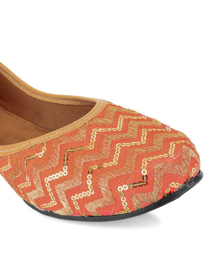 DESI COLOUR Women Orange Embellished  Mojaris Flats