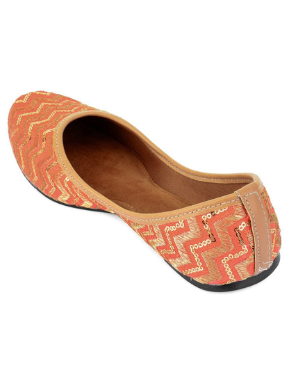 DESI COLOUR Women Orange Embellished  Mojaris Flats