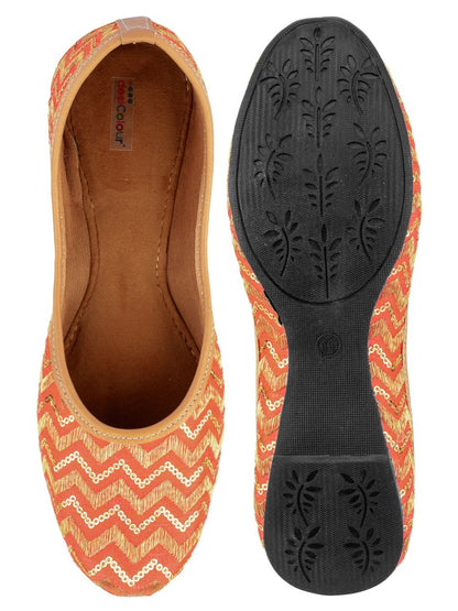 DESI COLOUR Women Orange Embellished  Mojaris Flats