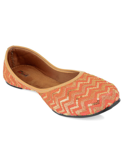 DESI COLOUR Women Orange Embellished  Mojaris Flats