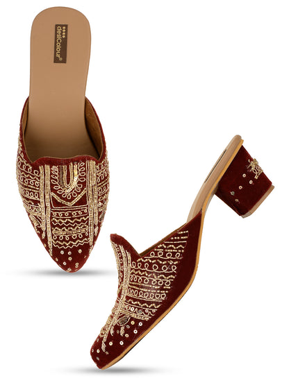 DESI COLOUR Maroon Ethnic Block Mules