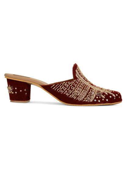 DESI COLOUR Maroon Ethnic Block Mules