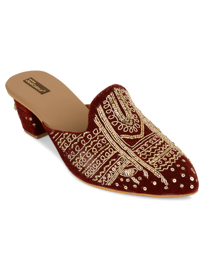 DESI COLOUR Maroon Ethnic Block Mules