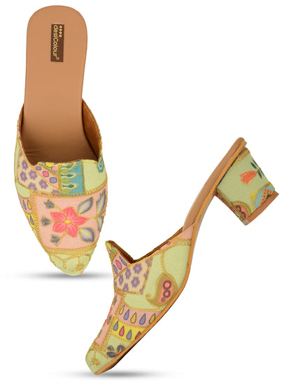 DESI COLOUR Multicoloured Ethnic Block Mules