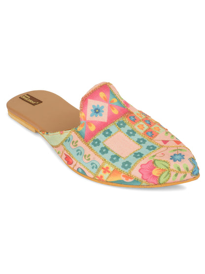 DESI COLOUR Women Multicoloured  Embroidered Ethnic Mules Flats