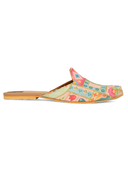 DESI COLOUR Women Multicoloured  Embroidered Ethnic Mules Flats