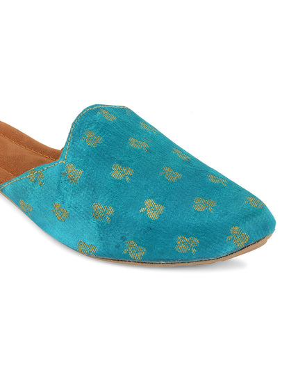 DESI COLOUR Women Blue Printed Ethnic Mules