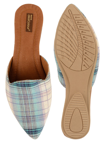 DESI COLOUR Women Blue Colourblocked Leather Ethnic Flats