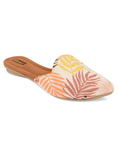 DESI COLOUR Women Off White Printed Leather Ethnic Flats