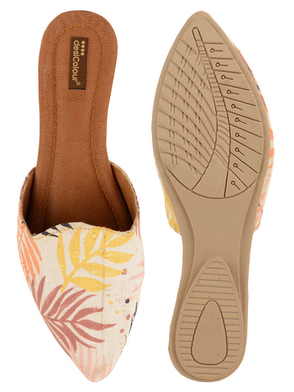 DESI COLOUR Women Off White Printed Leather Ethnic Flats