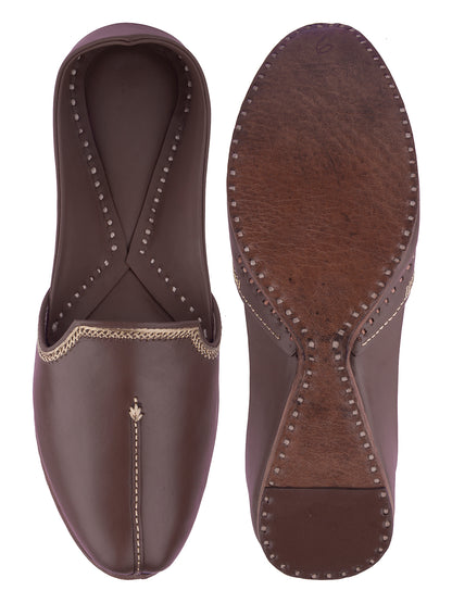 DESI COLOUR Men Brown Leather Mojaris