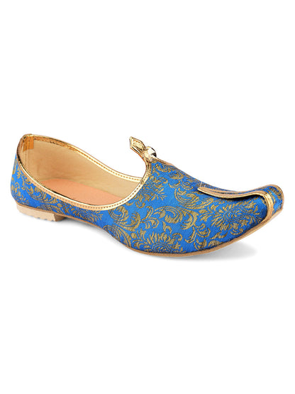 DESI COLOUR Men Blue  Gold Printed Mojaris