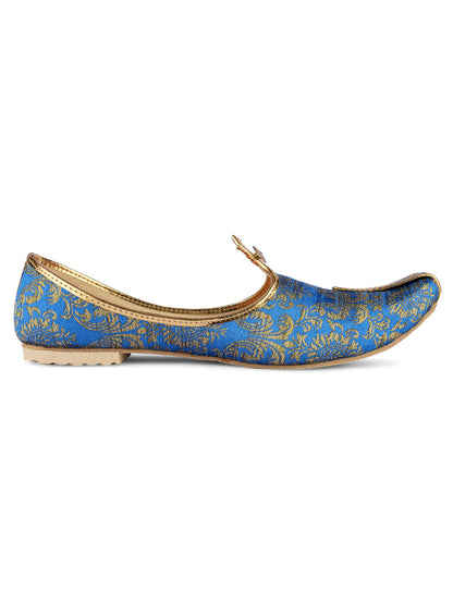 DESI COLOUR Men Blue  Gold Printed Mojaris