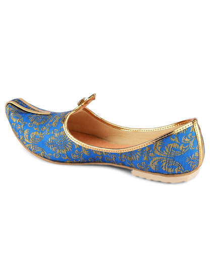 DESI COLOUR Men Blue  Gold Printed Mojaris